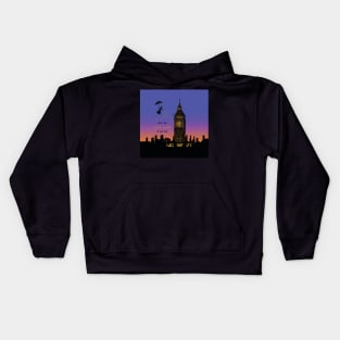 Mary Poppins Whole World at your Feet Sunset Silhouette Linocut Kids Hoodie